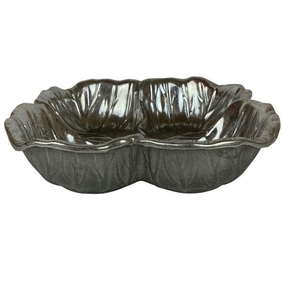 Wilton Armetale Majolica Cabbage Divided Pewter 9.5 in Serving Bowl Square - Picture 4 of 8